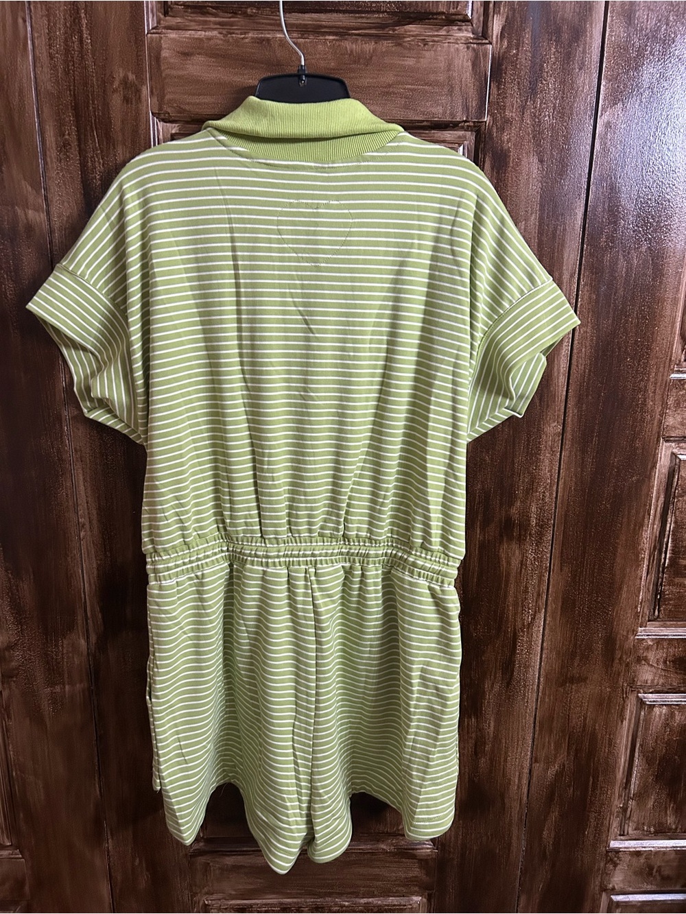 Umgee Green and White Striped Short Romper with Floral Trim Size Medium - Picture 3 of 5
